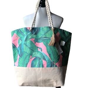 NWT Tommy Bahama cotton and jute tropical pink and green tote